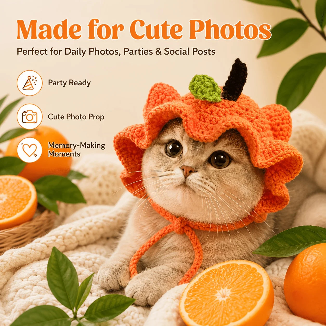 Orange Peel Cat Hat – Soft Crochet Costume for Cats & Kittens